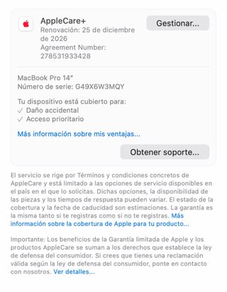 MacBook Pro M4 16GB 512GB con Apple Care