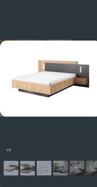 Cama moderna madera y gris con mesita