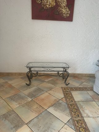 Mesa de centro cristal y forja