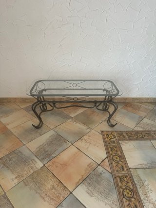 Mesa de centro cristal y forja