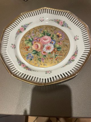 Piatto Limoges Porcellana Dorato Floreale '60
