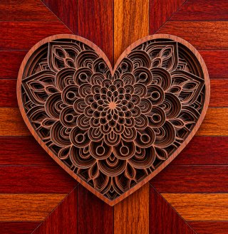 Cuadro corazón 3D multicapa Mandala Madera corazón