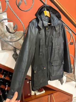 Giacca con cappuccio vera pelle leggera vintage