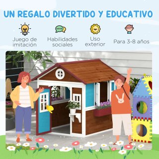 Casita Madera Infantil Puerta Ventanas Jardín