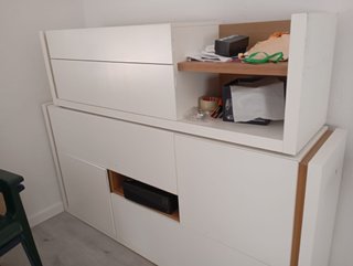 Mueble TV blanco y madera
