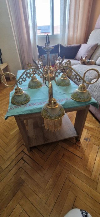 Lámpara de techo vintage dorada y verde