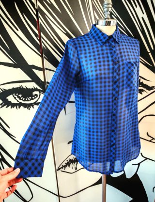 Camicia a quadretti leggera blu e nera