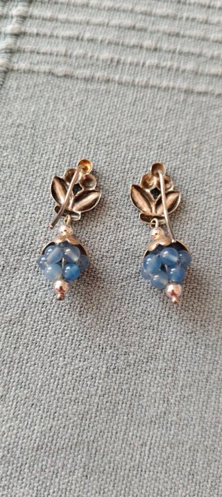 Pendientes racimo uva azul y plata