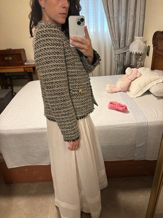 Chaqueta Tweed Talla L Beige/Negro