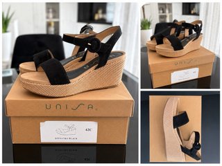 Sandalias UNISA cuña negras y beige Talla 42