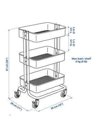 Carrito auxiliar 3 bandejas Ikea negro