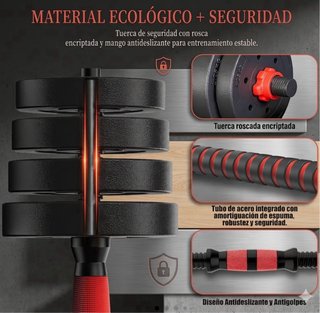 Mancuernas Ajustables 30kg + Barra Gimnasio