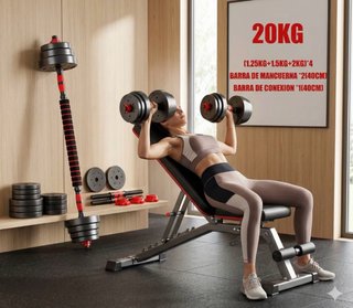 Mancuernas Ajustables 30kg + Barra Gimnasio