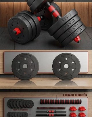 Mancuernas Ajustables 30kg + Barra Gimnasio