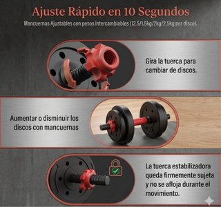 Mancuernas Ajustables 30kg + Barra Gimnasio