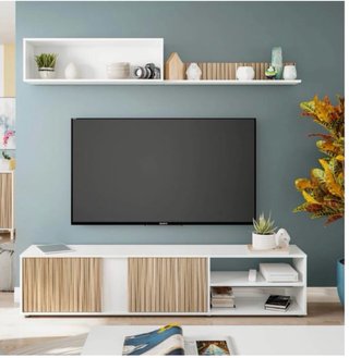 Mueble TV blanco y madera de Leroy Merlin