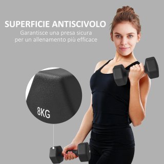 Set 2 Manubri Esagonali da 2x8 kg in Metallo e Pl