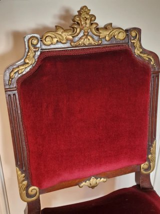 Silla antigua Luis XV terciopelo burdeos y oro
