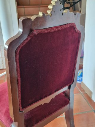 Silla antigua Luis XV terciopelo burdeos y oro