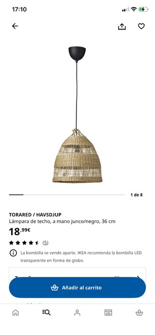 Lámpara de techo Ikea mimbre