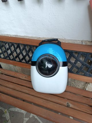 Mochila Porta Mascotas Azul y Blanca
