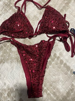 Bikini lentejuelas burdeos