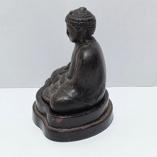 Vecchio Buddha Vintage in Bronzo con Base Legno
