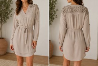Camisa beige con detalles bordados
