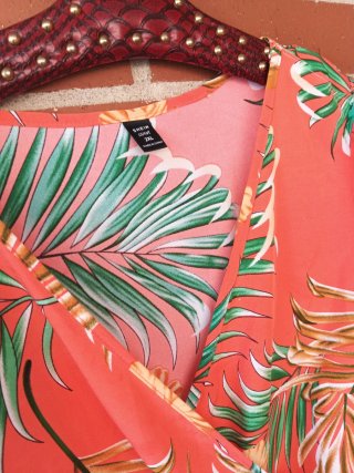 Vestido Verano Estampado Hojas Tropicales Talla XX