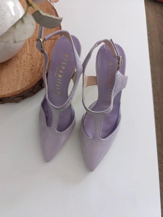 Zapatos de tacón morados T-Strap