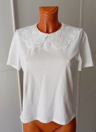 Camiseta Mango Blanca Cuello Peter Pan.