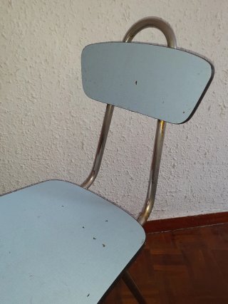 Silla cocina vintage años 60 azul y plata