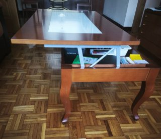 Mesa de salón elevable madera y cristal
