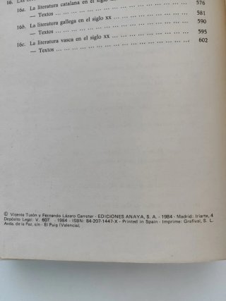 Libro Literatura Española COU (1984) Anaya