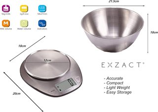 EXZACT báscula cocina pantalla cuenco acero
