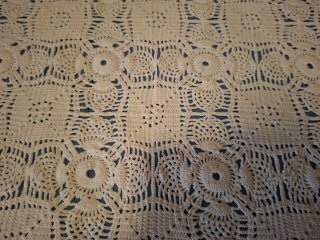 Colcha Crochet Matrimonio Beige/Blanco