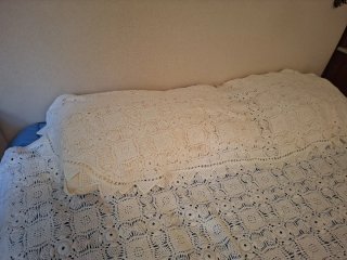 Colcha Crochet Matrimonio Beige/Blanco