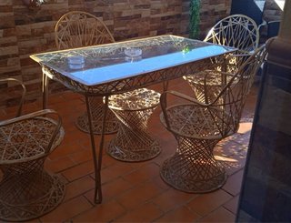 Mesa y 4 Sillas Terraza Mimbre