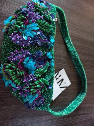 Bolso Zara abalorios verde multicolor