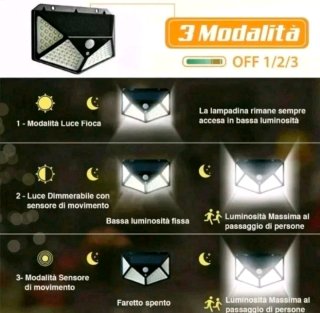 6X FARETTI ESTERNO LUCI 100 LED  PANNELLO SOLARE