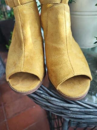 Botines tacón beige/amarillo/mostaza mujer