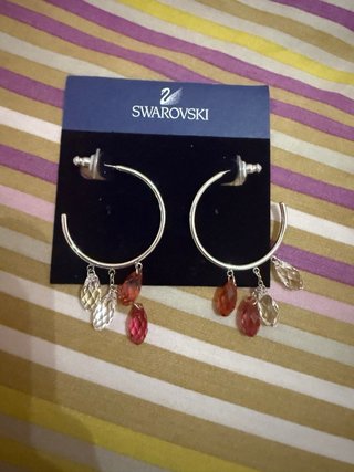 Pendientes Aro Swarovski Plata y Rosa
