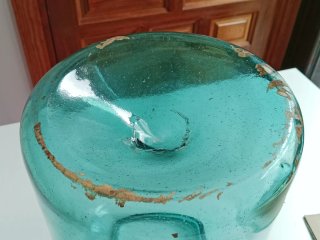 Antigua Garrafa de Cristal Soplado Azul Cian