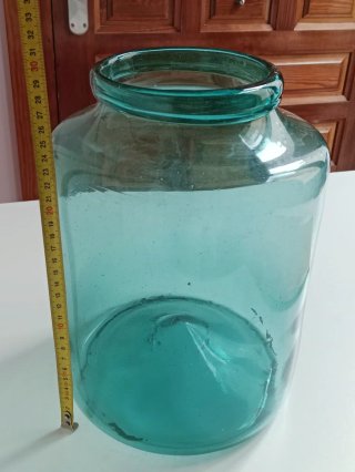 Antigua Garrafa de Cristal Soplado Azul Cian