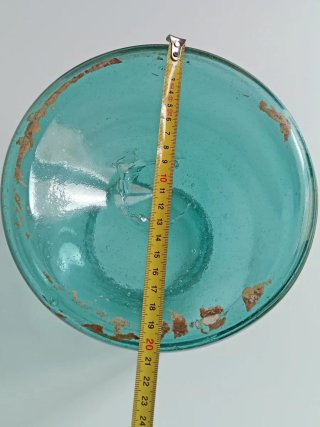 Antigua Garrafa de Cristal Soplado Azul Cian