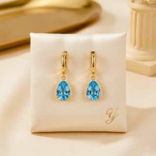 Pendientes Gota Topacio Azul Suizo Hechos a Mano