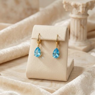 Pendientes Gota Topacio Azul Suizo Hechos a Mano