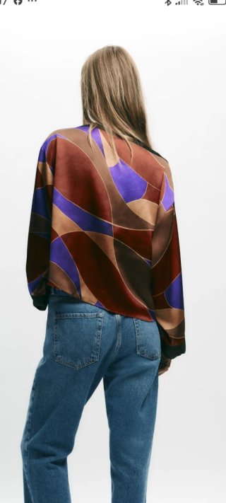 Blusa Zara Estampada Marrón y Morado
