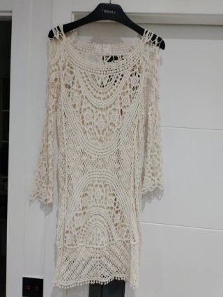 Vestido crochet Springfield beige