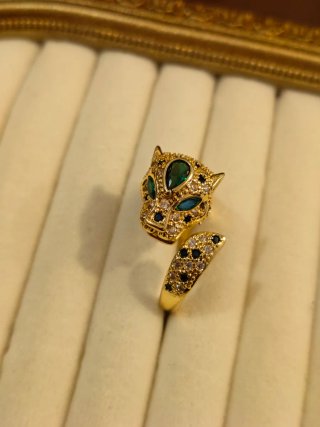 Anello donna pantera oro e zirconi